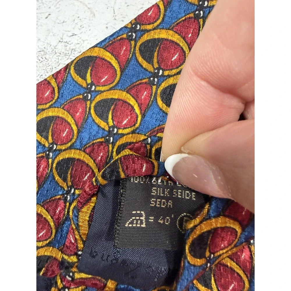 Ermenegildo Zegna 100% Silk‎ Tie Mens One Size Blue Geometric Jacquard Necktie